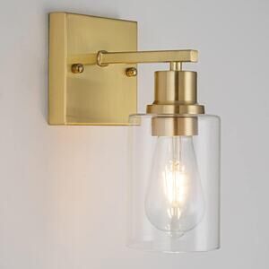 FILIMITIY Gold Bathroom Vanity Light with Clear Glass Shade, Modern Brass Wall S